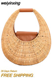 weiyinxing Half Mloon Rattan Women Handbags Designer Wicker Woven Hand Bags Handmade Woven Summer Beach Straw Bag Luxury Bali Purse