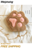 Weiyinxing Bear Paw Girls Chain Zipper Shoulder Bag Lovely Children's Soft Plush Coin Purse Baby Boys Accessories Small Crossbody Bags