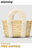 weiyinxing Rattan Small Tote Bag Designer Rhinestone Wicker Woven Women Handbags Handmade Woven Summer Beach Bag Bali Purses 2023