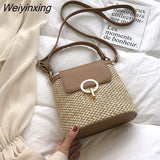 Weiyinxing YIDE Small Straw Bucket Bags For Women 2023 Summer Crossbody Bags Lady Travel Purses And Handbags Female Shoulder Simple Bag