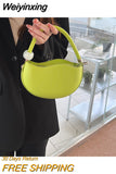 Weiyinxing Designer Women Small Shoulder Bag PU Leather Ladies Round Crossbody Bags Candy Color Female Beaded Handle Handbags