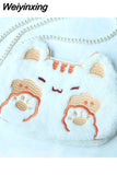 Weiyinxing Lolita Shoulder Bag for Women Embroidery Cute Cat Fluffy Trend Coin Purse High Quality Bow Pearl Kawaii Girls Handbags
