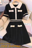 Weiyinxing Dress Women Sexy Elegant Black Short Sleeve Korean Knitting A-Line Dresses 2023 Summer New Vintage Woman Clothes P963