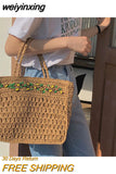weiyinxing Lemon Straw Women Handbags Paper Woven Large Tote Bag Handmade Summer Beach Crossbody Bags Bali Big Shopper Purses 2023