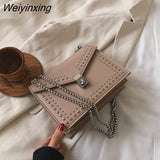 Weiyinxing Leather Brand Designer Shoulder Simple Bags For Women 2023 Chain Rivet Luxury Crossbody Bag Female Fashion Small Handbags