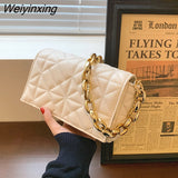 Weiyinxing Branded Solid Color Thick Chain Quilted Shoulder Bags for Women 2023 Summer New Fashion Purses and Handbag Clutch Flap