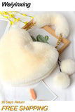 Weiyinxing Faux Fur Heart-shaped Women Small Handbags Fluffy Plush Ladies Chain Shoulder Bag Fashion Female Furry Daily Clutch Purse