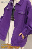 Weiyinxing Coat Bf Style Loose Outwear Tops 2023 Streetwear Oversize Denim Jacket For Women Casual Purple Bomber