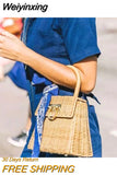 Weiyinxing Rattan Box Women Handbags Designer Wicker Woven Lady Handbags Handmade Summer Beach Straw Bag Bali Small Tote Purse 2023