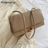 Weiyinxing Solid Color Women Shoulder Bags Totes PU Leather Fashion Flap Small Top-Handle Bags Female Casual Underarm Bags Handbags