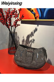 Weiyinxing Y2k Goth Shoulder Bag for Women American Retro Punk Handbags Rivets Pu Leather Hot Ladies Hip Hop Fashion Crossbody Bags
