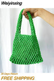 Weiyinxing Designer Handbags for Women 2023 Fashion Hand Woven Bags Cotton Rope Beach Bags Ladies Solid Color Hollow Out Bucket Bags