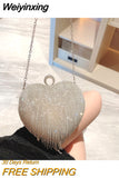 Weiyinxing Evening Bag Heart Pattern Silver Clutch Womens Fashion Diamond Banquet Clutch And Purse Wedding Bridal Prom Wallets