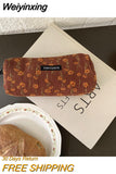 Weiyinxing Corduroy Women's Cosmetic Bag Simple Plaid Girls Canvas Pencil Case Leopard Print Ladies Lipstick Storage Bag Small Wallet