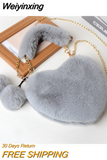 Weiyinxing Fur Winter Women Handbags Cute Plush Ladies Heart Shaped Shoulder Bag Cute Female Clutch Purse Love Handbags Messenger Bag