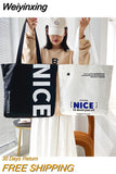 Weiyinxing Color Letter Canvas Bag Simple Shopping Bag Women's Hand Printed Canvas Bag Reuse Large Capacity Handbag Shoulder Bag