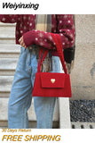 Weiyinxing Velour Women Red Underarm Bag Vintage Design Female Shoulder Bags Faux Pearl Chain Ladies Small Tote Purse Handbags
