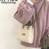 Weiyinxing YIDE Women Winter Shoulder Bag Wool Warm Soft Autumn Ins Square Cross-body Portable Casual Beige Khaki Girl Preppy Style