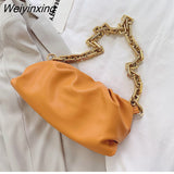 Weiyinxing YIDE Day Clutch Thick Gold Chains Dumpling Clip Purse Women Cloud Underarm Shoulder Bag Pleated Designer Pouch Totes Handbag