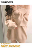 Weiyinxing Knitted Sweater Women Halter Turtleneck Knitt Winter Jumper Korean Pullover Cold Shoulder Clothes Loose Outerwear V966