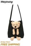 Weiyinxing Bear Women Canvas Handbags All-match Ladies Shoulder Bag Female Eco Reusable Shopping Bags Large Capacity Girls Casual Tote