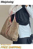 Weiyinxing Capacity Female Canvas Handbags Fashion Leopard Pattern Women Shoulder Bags Contrasting Color Ladies Travel Casual Tote