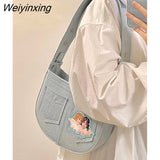 Weiyinxing American Angel Denim Women's Bag Shoulder Bag Baseball Messenger Bag Handbag Coin Purse Large Capacity Cute Side Bags