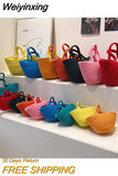Weiyinxing Summer Straw Shoulder Bags For Women Handmade cotton rope Beach Bags Raffia Rattan Woven Handbags Vacation Shopping Bags