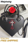 Weiyinxing Style Women's Love Heart Purse Handbags Y2k Hot Girls Punk Shoulder Bag Metal Decoration Female Black Cool Messenger Bags