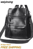 weiyinxing Women Backpack PU Leather Fashion Casual Tassel Bags High Quality Female Shoulder Bag Large Capacity School Backpacks for Girls