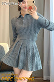 Weiyinxing autumn winter Knitted Two Piece Set For Women Pullover Tops + Pleated Skirt Sets Elegant Sweater 2 piece sets women outfit