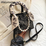 Weiyinxing Purse Messenger Bag Simple Women Totes Ribbon Handbag Pearl Ladies Shoulder Bag Vintage Crossbody Bag for Women 2023