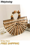 Weiyinxing Summer Handmade Bamboo Handbag Fashion Wooden Bead Handle Women's Hollow Out Beach Bag Hand-woven Beach Travel Bag