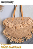 Weiyinxing Straw Shoulder Bag Women Design Handbag Bohemian Round Woven Large Capacity Tote Summer Beach Travel Shopper Purse