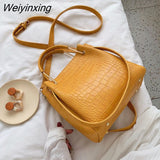 Weiyinxing Alligator Bucket Bag For Women PU Leather Shoulder Bag Big Capacity Crossdbody Bag Fashion Messenger Bag Luxury Lady Handbag