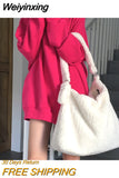 Weiyinxing Lamb Wool Women Shoulder Bags Luxury Design Faux Fur Ladies White Handbags Female Messenger Bag Large Casual Tote