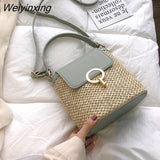 Weiyinxing YIDE Small Straw Bucket Bags For Women 2023 Summer Crossbody Bags Lady Travel Purses And Handbags Female Shoulder Simple Bag