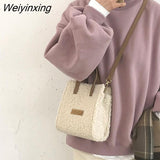 Weiyinxing YIDE Women Winter Shoulder Bag Wool Warm Soft Autumn Ins Square Cross-body Portable Casual Beige Khaki Girl Preppy Style