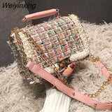 Weiyinxing Winter Fashion New Female Square Tote Bag Quality Woolen Pearl Women's Designer Handbag Ladies Chain Shoulder Crossbody Bag