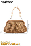 Weiyinxing Designer Trendy Straw Weaving Shoulder Bag Versatile Small Beading Handbag For Women Summer Casual Beach Bag Travel Purse 911