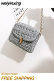 weiyinxing Handmade Woven Crossbody Bag for Women Designer Knitting Chains Shoulder Bag Casual Lady Small Flap Female Purses 2023