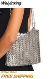 Weiyinxing Silver Metal Sequins Women Shoulder Bags Designer Metallic Chains Crossbody Bag Luxury Evening Party Small Purses 2023