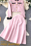 Weiyinxing Fall New Vintage Thin Tweed Women 2 Piece Sets Outfits 2023 Stand Collar Single-breasted Jacket Long Skirt Two Piece Sets