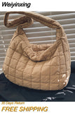 Weiyinxing Plaid Pattern Space Cotton Large Capacity Shoulder Bag Ladies Casual Handbag Quilted Crossbody Shopping Bag 2023 New