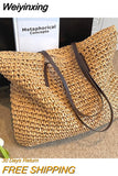 Weiyinxing Design Straw Woven Tote Bags Summer Casual Large Capacity Handbags New Fashion Beach Women Shoulder Simple Style Shopping
