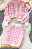 Weiyinxing Fashion Casual Knitted Cardigans + Camisole + Skirt Sets Girls Short Sweater Coat + Vest + Mini Skirt Suits Women Outfits