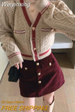 Weiyinxing Winter New Small Fragrance Two Piece Set Women Sweater Cardigan Coat + Bodycon Skirt Set French Vintage 2 Piece Suits