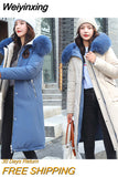 Weiyinxing Winter Hooded Parkas Big Fur Collar Padded Long Down Cotton Jacket Warm Wear Both Sides Puffer Snow Overcoat