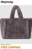 Weiyinxing Faux Fur Large Tote Bag Designer Teddy Women Handbags Soft Fluffy Plush Lady Hand bags Casual Winter Big Shopper Purses