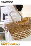 Weiyinxing Designer Women Straw Bag 2023 New Trend Beach Bags Fashion Hollow Large Capacity Weave Shoulder Bag Casual Tote Travel